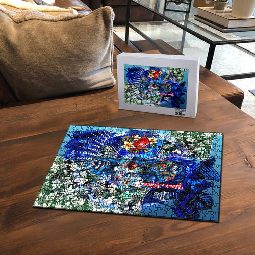 Personalized Geelong Football Cats Puzzle Tropical Hibiscus Flowers - Pacific Fusion Style