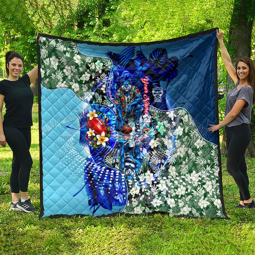 Personalized Geelong Football Cats Quilt Tropical Hibiscus Flowers - Pacific Fusion Style