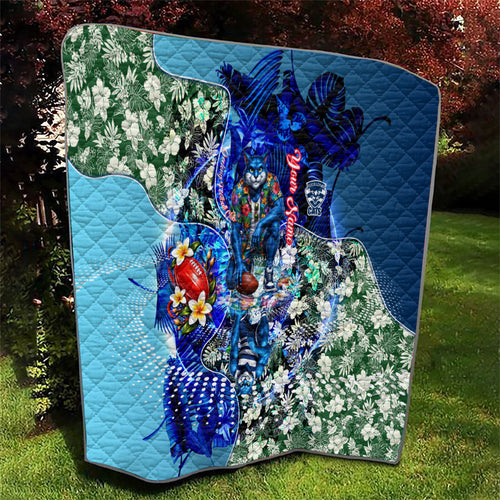 Personalized Geelong Football Cats Quilt Tropical Hibiscus Flowers - Pacific Fusion Style