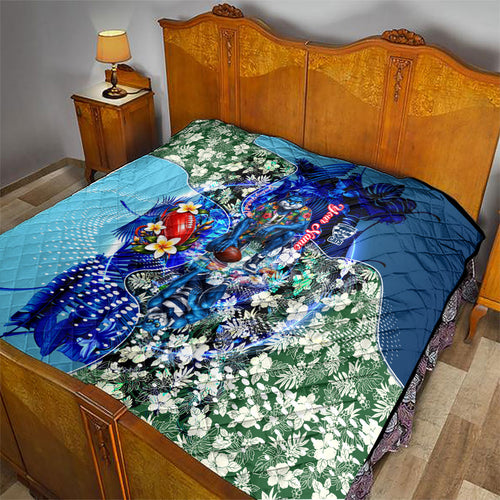 Personalized Geelong Football Cats Quilt Tropical Hibiscus Flowers - Pacific Fusion Style