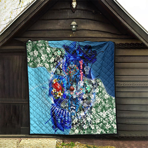 Personalized Geelong Football Cats Quilt Tropical Hibiscus Flowers - Pacific Fusion Style