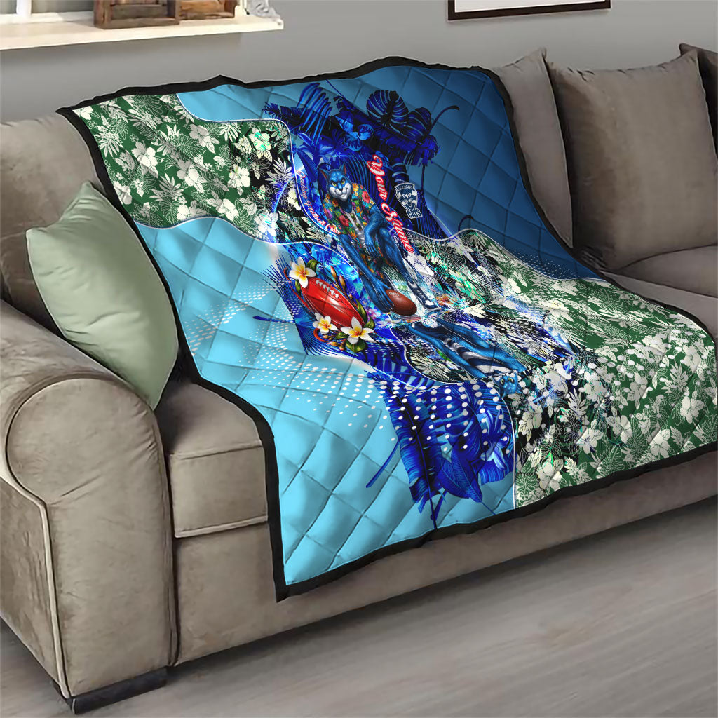 Personalized Geelong Football Cats Quilt Tropical Hibiscus Flowers - Pacific Fusion Style