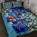 Personalized Geelong Football Cats Quilt Bed Set Tropical Hibiscus Flowers - Pacific Fusion Style