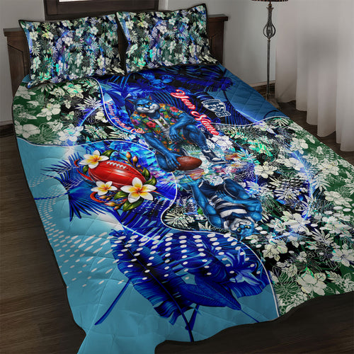 Personalized Geelong Football Cats Quilt Bed Set Tropical Hibiscus Flowers - Pacific Fusion Style