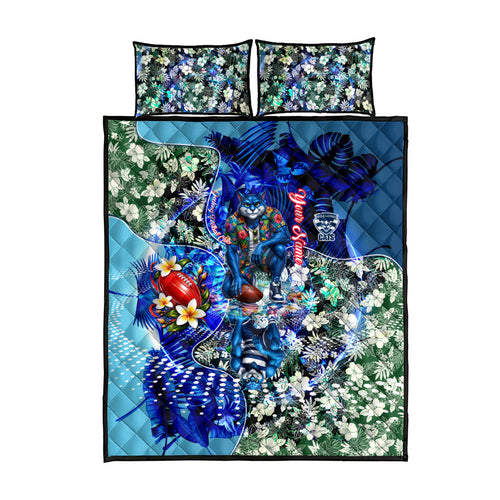 Personalized Geelong Football Cats Quilt Bed Set Tropical Hibiscus Flowers - Pacific Fusion Style