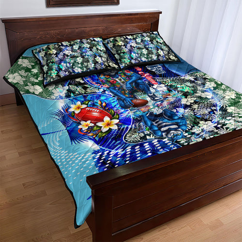 Personalized Geelong Football Cats Quilt Bed Set Tropical Hibiscus Flowers - Pacific Fusion Style