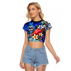 Personalized Geelong Football Cats Raglan Cropped T Shirt Tropical Hibiscus Flowers - Pacific Fusion Style