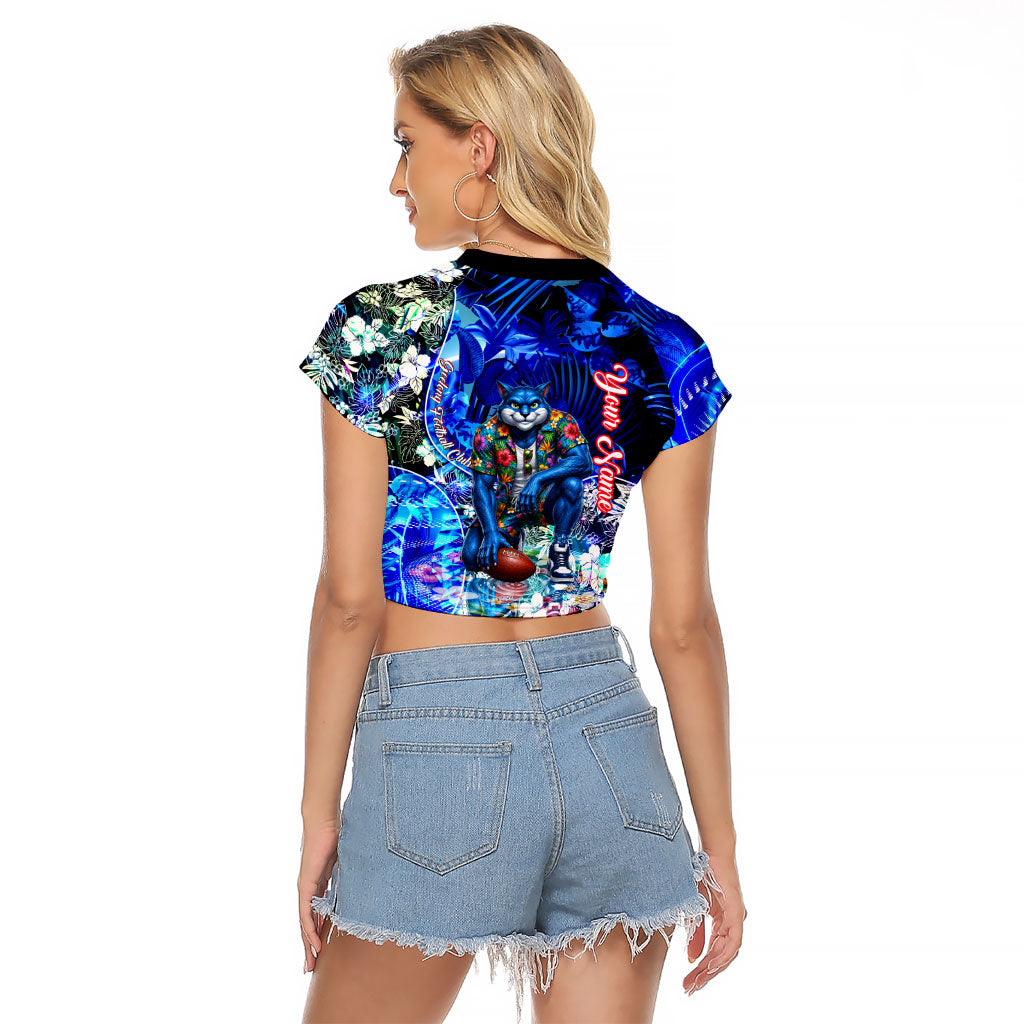 Personalized Geelong Football Cats Raglan Cropped T Shirt Tropical Hibiscus Flowers - Pacific Fusion Style