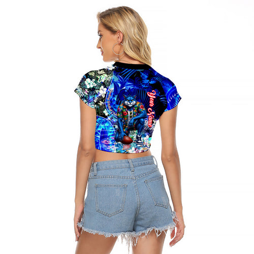 Personalized Geelong Football Cats Raglan Cropped T Shirt Tropical Hibiscus Flowers - Pacific Fusion Style