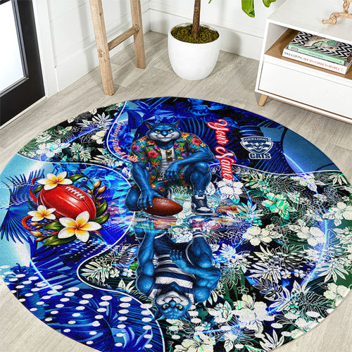 Personalized Geelong Football Cats Round Carpet Tropical Hibiscus Flowers - Pacific Fusion Style