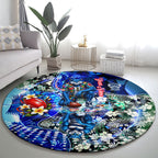 Personalized Geelong Football Cats Round Carpet Tropical Hibiscus Flowers - Pacific Fusion Style