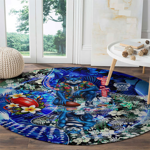 Personalized Geelong Football Cats Round Carpet Tropical Hibiscus Flowers - Pacific Fusion Style
