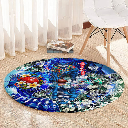Personalized Geelong Football Cats Round Carpet Tropical Hibiscus Flowers - Pacific Fusion Style
