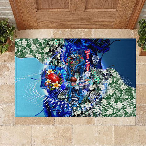 Personalized Geelong Football Cats Rubber Doormat Tropical Hibiscus Flowers - Pacific Fusion Style