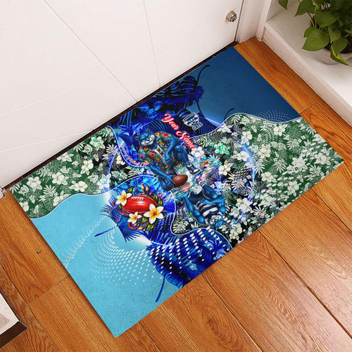 Personalized Geelong Football Cats Rubber Doormat Tropical Hibiscus Flowers - Pacific Fusion Style