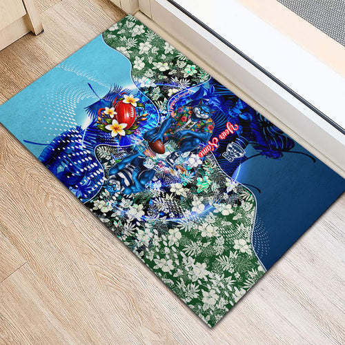 Personalized Geelong Football Cats Rubber Doormat Tropical Hibiscus Flowers - Pacific Fusion Style