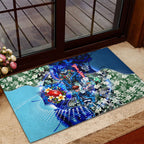 Personalized Geelong Football Cats Rubber Doormat Tropical Hibiscus Flowers - Pacific Fusion Style