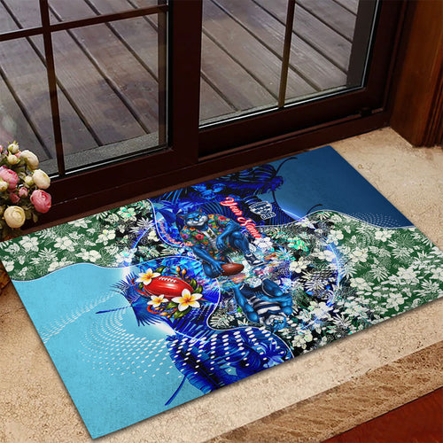 Personalized Geelong Football Cats Rubber Doormat Tropical Hibiscus Flowers - Pacific Fusion Style