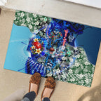 Personalized Geelong Football Cats Rubber Doormat Tropical Hibiscus Flowers - Pacific Fusion Style