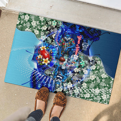 Personalized Geelong Football Cats Rubber Doormat Tropical Hibiscus Flowers - Pacific Fusion Style