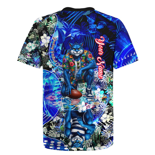 Personalized Geelong Football Cats Rugby Jersey Tropical Hibiscus Flowers - Pacific Fusion Style