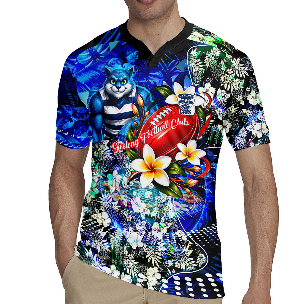 Personalized Geelong Football Cats Rugby Jersey Tropical Hibiscus Flowers - Pacific Fusion Style