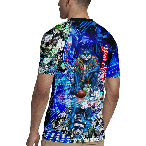 Personalized Geelong Football Cats Rugby Jersey Tropical Hibiscus Flowers - Pacific Fusion Style