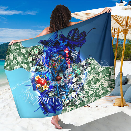 Personalized Geelong Football Cats Sarong Tropical Hibiscus Flowers - Pacific Fusion Style