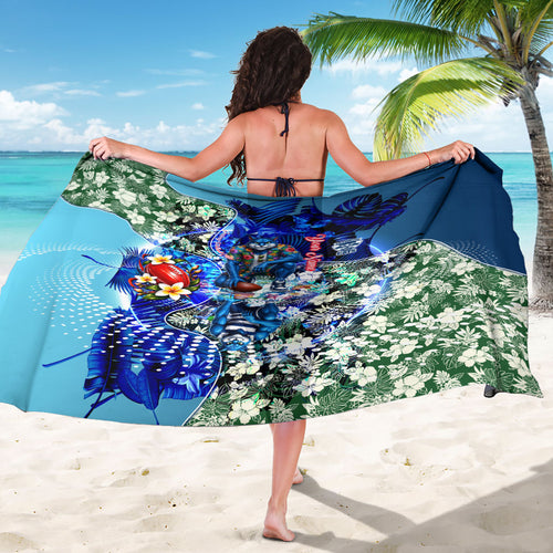 Personalized Geelong Football Cats Sarong Tropical Hibiscus Flowers - Pacific Fusion Style