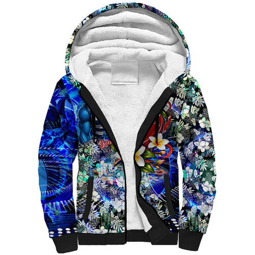 Personalized Geelong Football Cats Sherpa Hoodie Tropical Hibiscus Flowers - Pacific Fusion Style