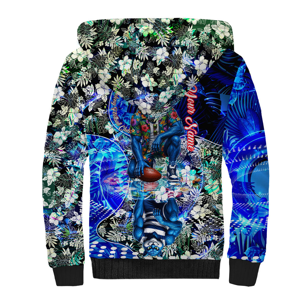Personalized Geelong Football Cats Sherpa Hoodie Tropical Hibiscus Flowers - Pacific Fusion Style