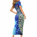 Personalized Geelong Football Cats Short Sleeve Bodycon Dress Tropical Hibiscus Flowers - Pacific Fusion Style