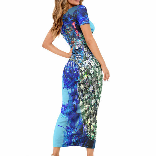 Personalized Geelong Football Cats Short Sleeve Bodycon Dress Tropical Hibiscus Flowers - Pacific Fusion Style