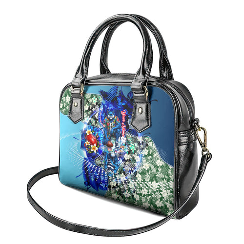 Personalized Geelong Football Cats Shoulder Handbag Tropical Hibiscus Flowers - Pacific Fusion Style
