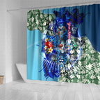 Personalized Geelong Football Cats Shower Curtain Tropical Hibiscus Flowers - Pacific Fusion Style