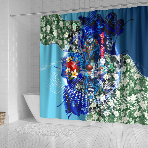 Personalized Geelong Football Cats Shower Curtain Tropical Hibiscus Flowers - Pacific Fusion Style