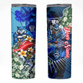 Personalized Geelong Football Cats Skinny Tumbler Tropical Hibiscus Flowers - Pacific Fusion Style