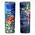 Personalized Geelong Football Cats Skinny Tumbler Tropical Hibiscus Flowers - Pacific Fusion Style