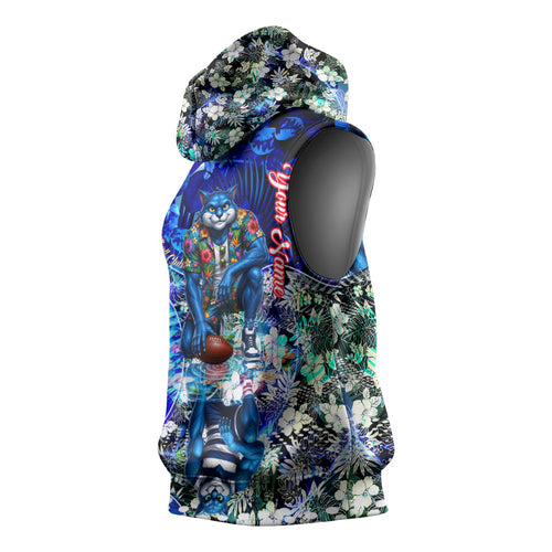 Personalized Geelong Football Cats Sleeveless Hoodie Tropical Hibiscus Flowers - Pacific Fusion Style