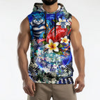 Personalized Geelong Football Cats Sleeveless Hoodie Tropical Hibiscus Flowers - Pacific Fusion Style
