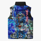 Personalized Geelong Football Cats Sleeveless Puffer Jacket Tropical Hibiscus Flowers - Pacific Fusion Style