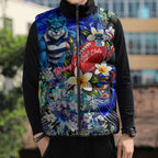 Personalized Geelong Football Cats Sleeveless Puffer Jacket Tropical Hibiscus Flowers - Pacific Fusion Style