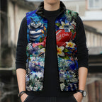 Personalized Geelong Football Cats Sleeveless Puffer Jacket Tropical Hibiscus Flowers - Pacific Fusion Style