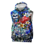 Personalized Geelong Football Cats Sleeveless Zip Hoodie Tropical Hibiscus Flowers - Pacific Fusion Style