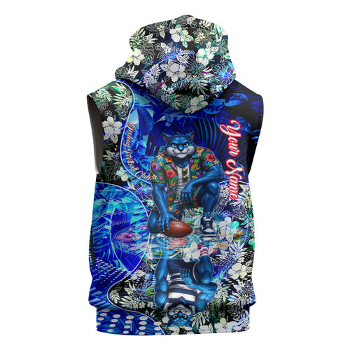 Personalized Geelong Football Cats Sleeveless Zip Hoodie Tropical Hibiscus Flowers - Pacific Fusion Style