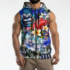 Personalized Geelong Football Cats Sleeveless Zip Hoodie Tropical Hibiscus Flowers - Pacific Fusion Style