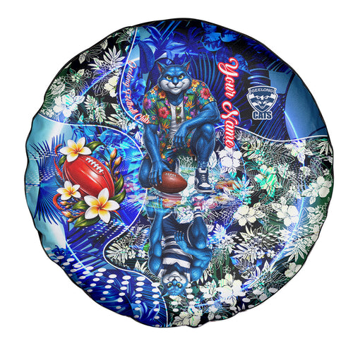 Personalized Geelong Football Cats Spare Tire Cover Tropical Hibiscus Flowers - Pacific Fusion Style