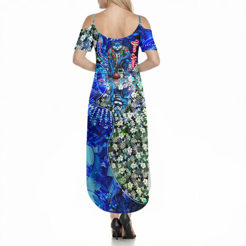 Personalized Geelong Football Cats Summer Maxi Dress Tropical Hibiscus Flowers - Pacific Fusion Style