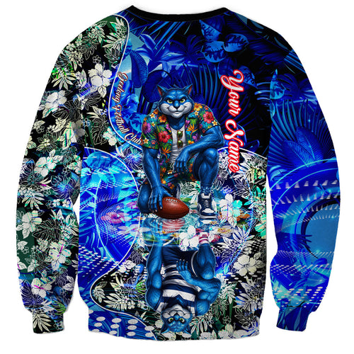 Personalized Geelong Football Cats Sweatshirt Tropical Hibiscus Flowers - Pacific Fusion Style