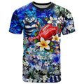 Personalized Geelong Football Cats T Shirt Tropical Hibiscus Flowers - Pacific Fusion Style